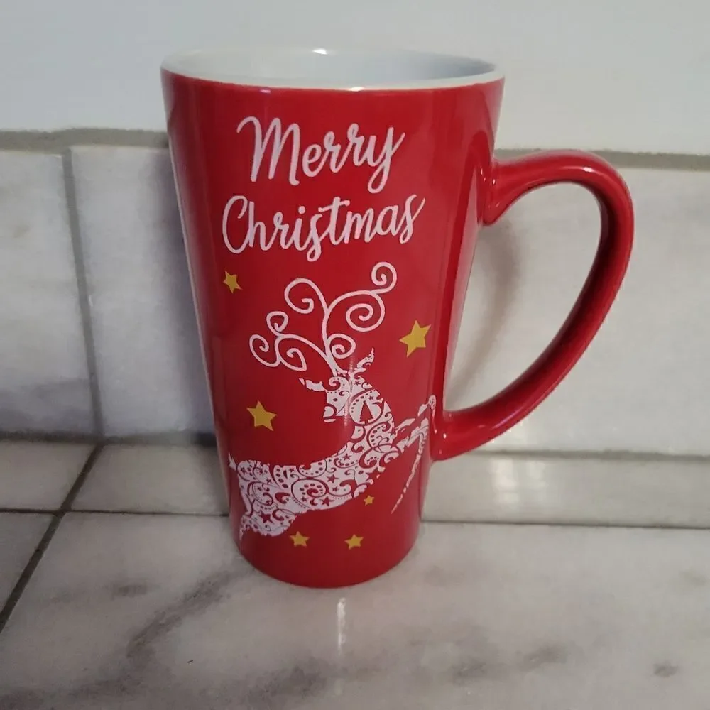 Merry Christmas tall ceramic coffee hot tea hot cocoa bar mug 16 oz